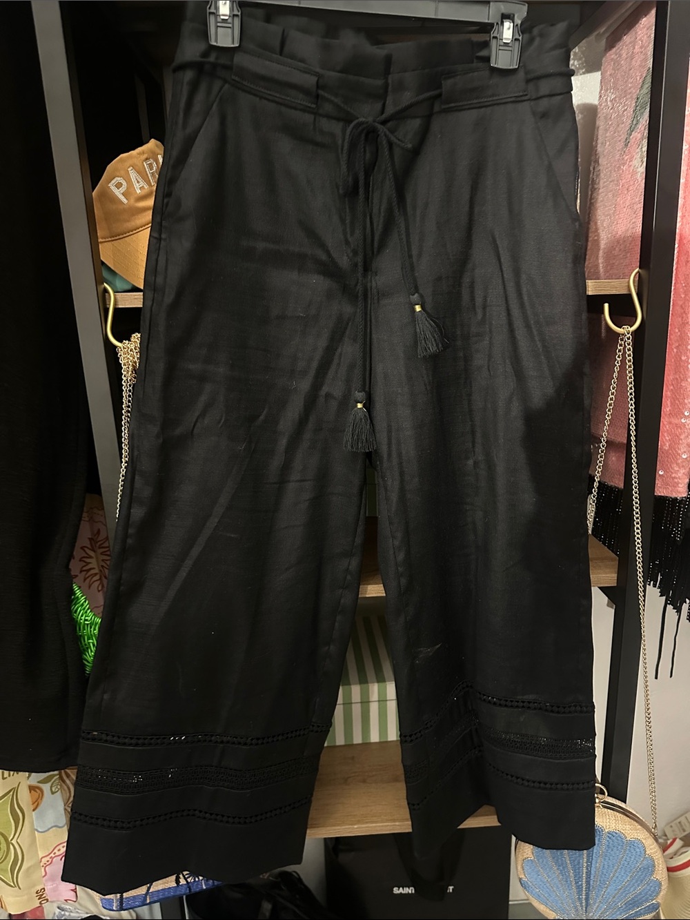 White House Black Market Black Wide-Leg Drawstring Chinos